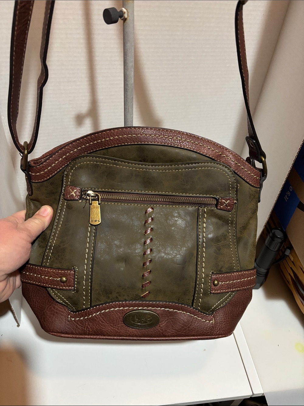 B.O.C Olive and Brown Two-Tone Leather Messenger Bag